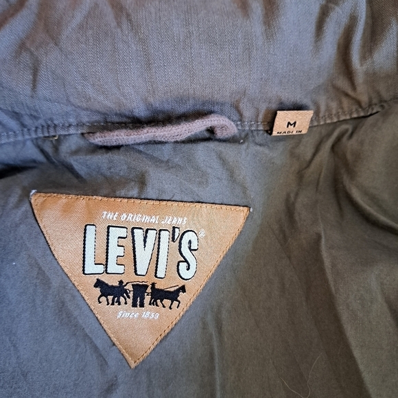 Men's LEVIS UTILITY jacket zip snap closure pockets olive green hood *FLAW* - Picture 8 of 10